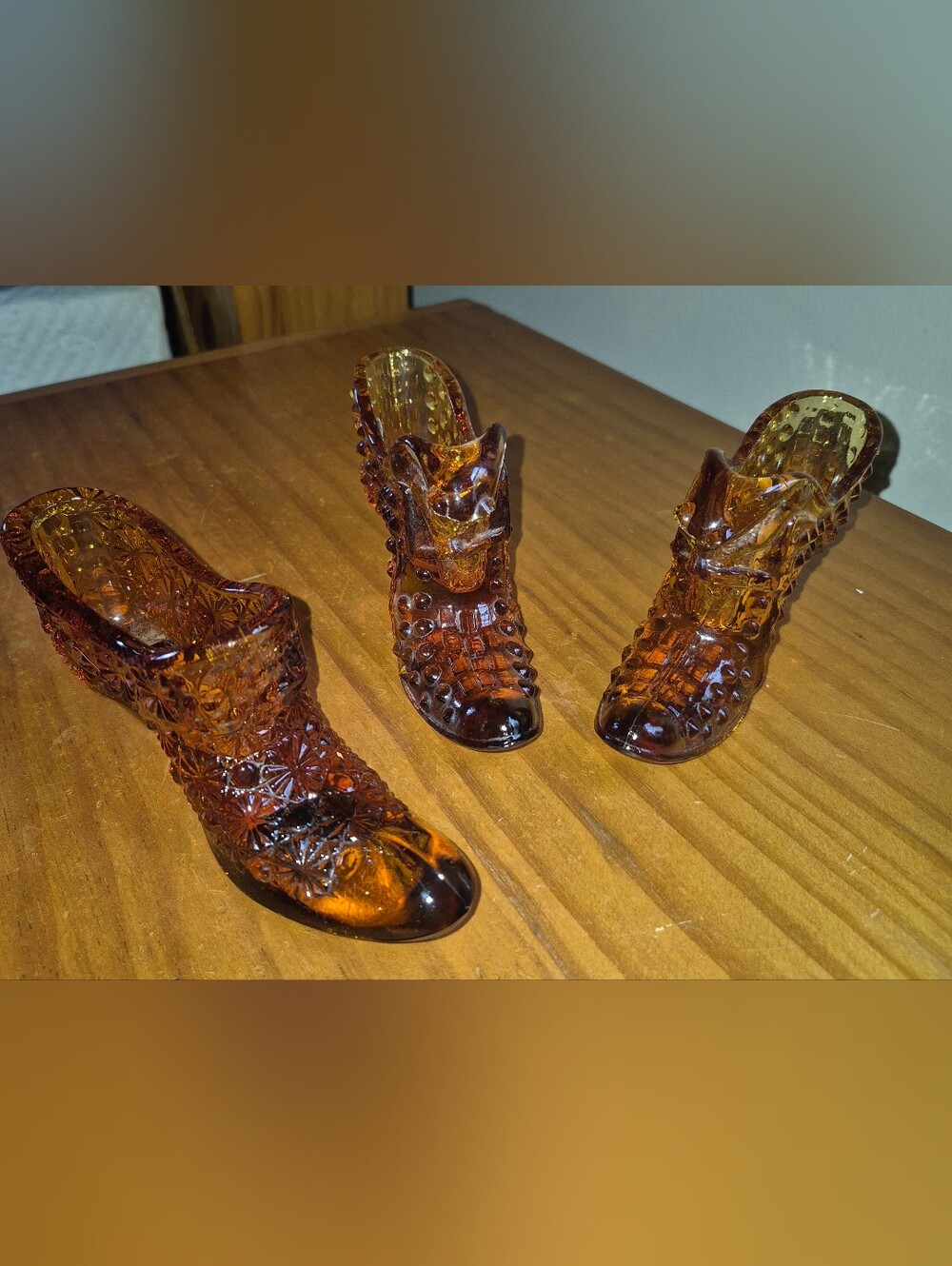 Fenton Amber Glass Shoe Figurines- Bundle Of 3